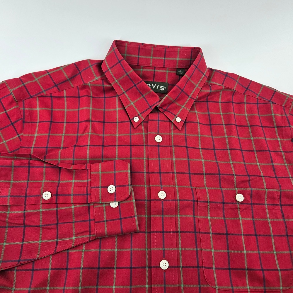 Orvis Mens Plaid Wrinkle Free Button Down Shirt 100% Cotton Large L Long Sleeve
